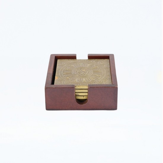 Elegant Brass Coasters with Wooden Box