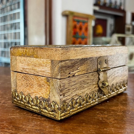 Wooden Box with Natural Polish and Brass Work - Small 