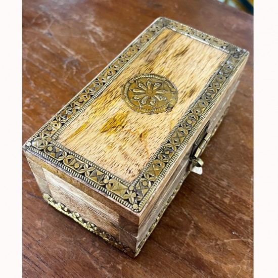 Wooden Box with Natural Polish and Brass Work - Small 