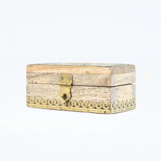 Wooden Box with Natural Polish and Brass Work - Small 