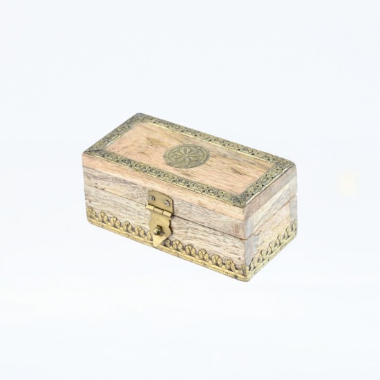 Wooden Box with Natural Polish and Brass Work - Small 