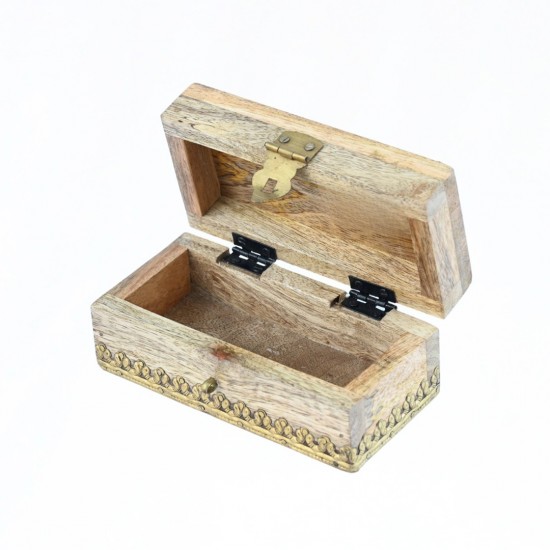 Wooden Box with Natural Polish and Brass Work - Small 