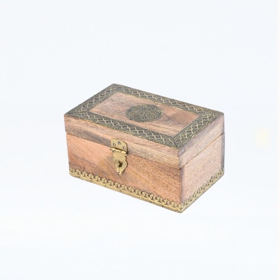 Wooden Box with Natural Polish and Brass Work - Medium