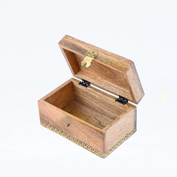 Wooden Box with Natural Polish and Brass Work - Medium