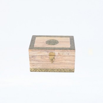 Wooden Box with Natural Polish and Brass Work - Large