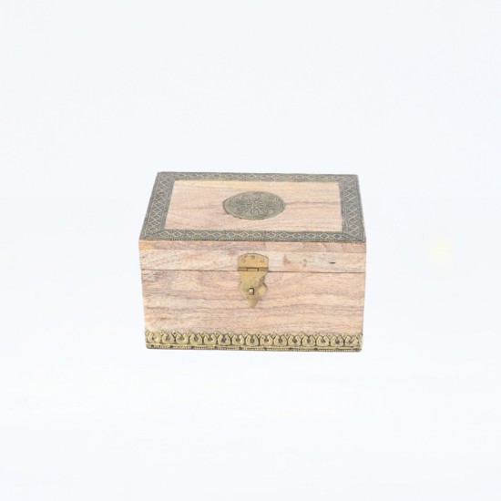 Wooden Box with Natural Polish and Brass Work - Large