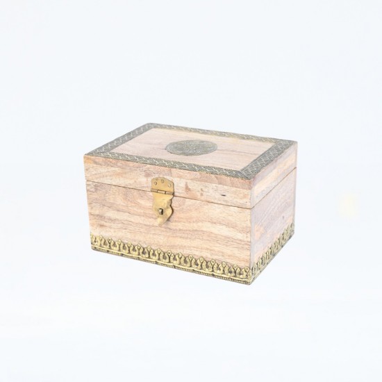 Wooden Box with Natural Polish and Brass Work - Large