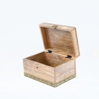 Wooden Box with Natural Polish and Brass Work - Large