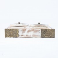 Distressed White Wooden Containers with Brass Work