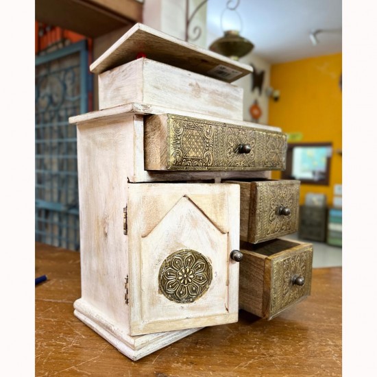 White Wooden Chest of Drawers with Hand Brass work