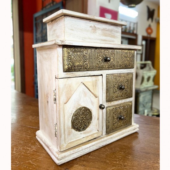 White Wooden Chest of Drawers with Hand Brass work