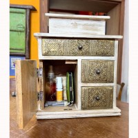 White Wooden Chest of Drawers with Hand Brass work