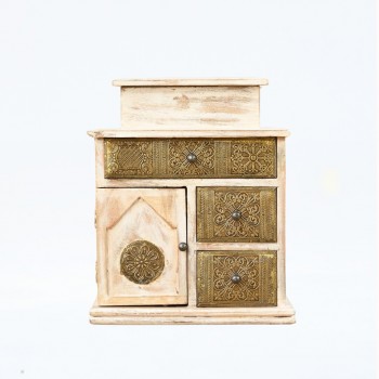 White Wooden Chest of Drawers with Hand Brass work