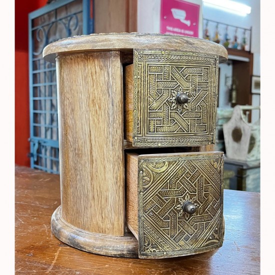 Round Shaped Wooden Chest of Drawers with Brass Work