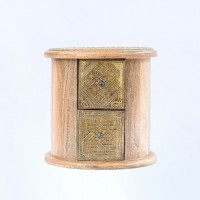 Round Shaped Wooden Chest of Drawers with Brass Work