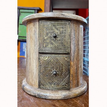 Round Shaped Wooden Chest of Drawers with Brass Work