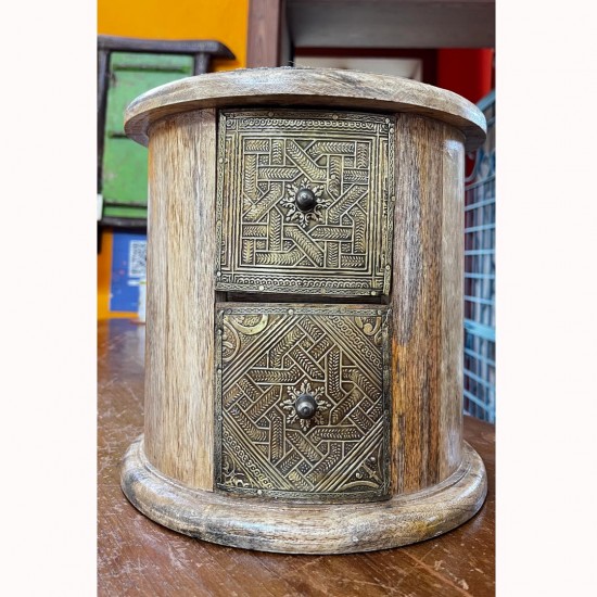 Round Shaped Wooden Chest of Drawers with Brass Work