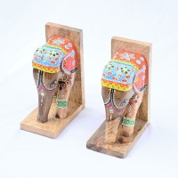 Hand painted Wooden Elephant Bookends