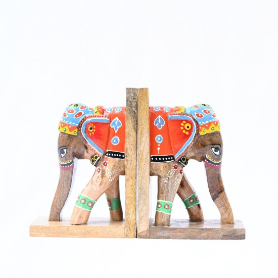 Hand painted Wooden Elephant Bookends