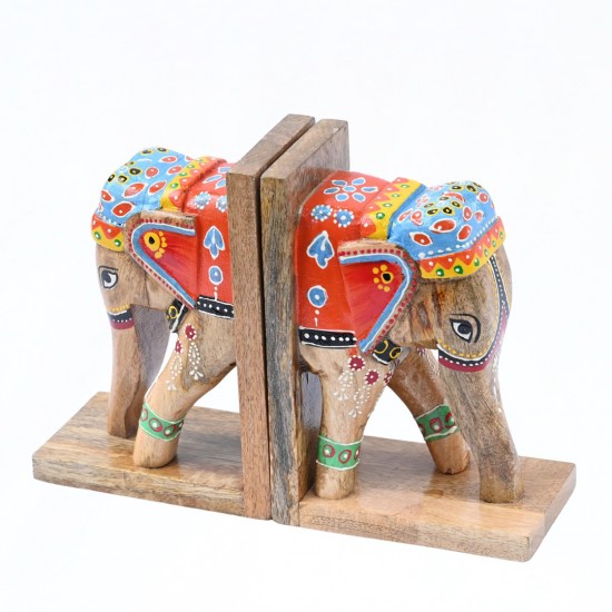 Hand painted Wooden Elephant Bookends