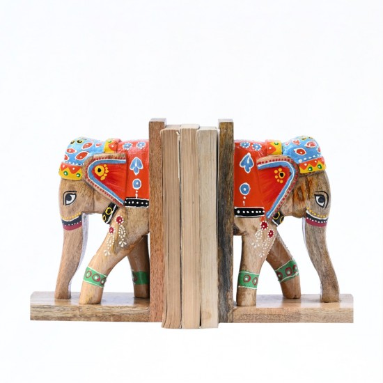 Hand painted Wooden Elephant Bookends