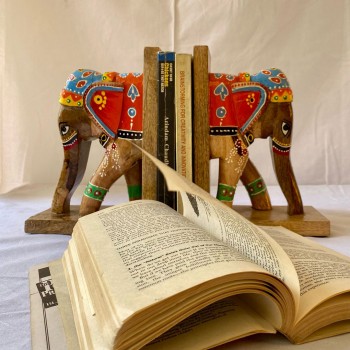 Hand painted Wooden Elephant Bookends