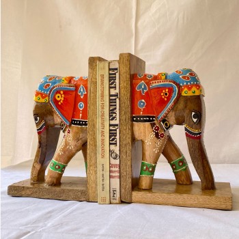 Hand painted Wooden Elephant Bookends