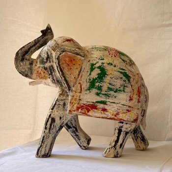 Distressed Wooden Elephant Figurine  