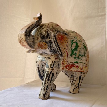 Distressed Wooden Elephant Figurine  