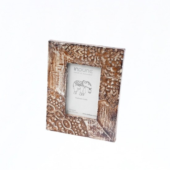 Off White Distressed Hand Carved Wooden Photo Frames