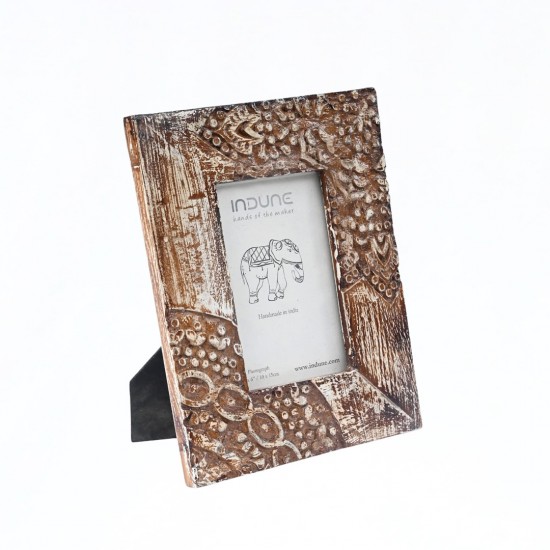 Off White Distressed Hand Carved Wooden Photo Frames