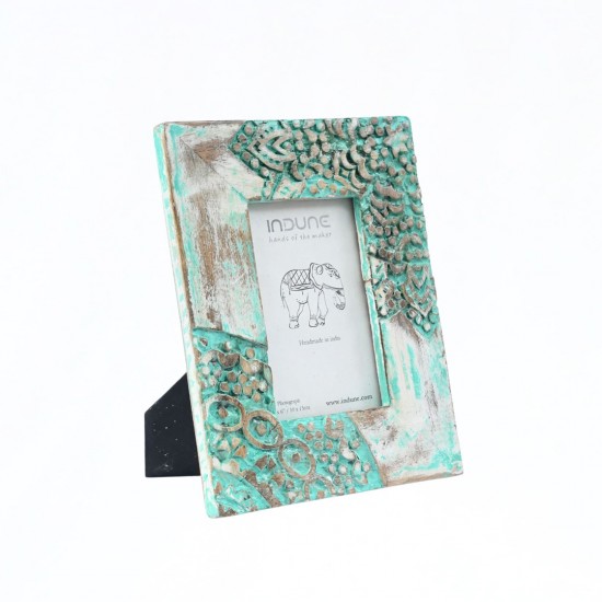 Green Distressed Hand Carved Wooden Photo Frames