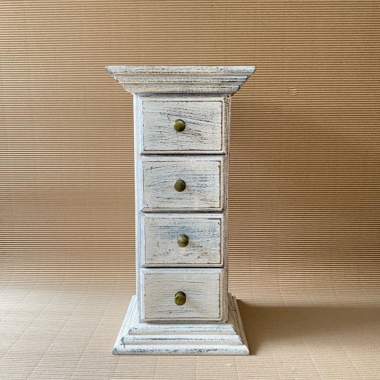 Distressed White Wooden Side Stand with Drawers