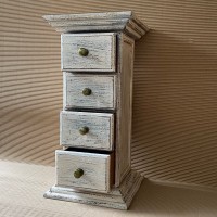 Distressed White Wooden Side Stand with Drawers