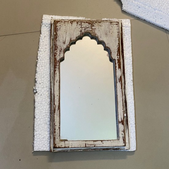 Distressed White Wooden Old Style Mirror Frame