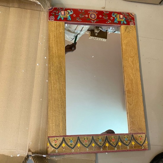 Traditional Hand painted Elephant Border Wooden Mirror Frame