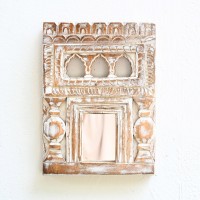 Vintage Wooden Old Jharokha Mirror Frame in Distressed White