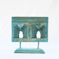 Rustic Blue Wooden Carved Decor Piece