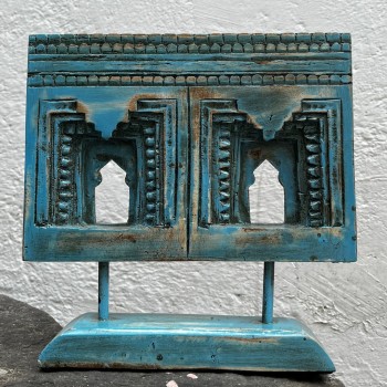 Rustic Blue Wooden Carved Decor Piece