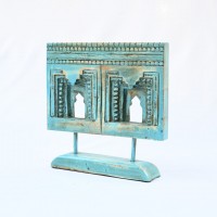 Rustic Blue Wooden Carved Decor Piece