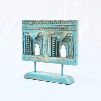 Rustic Blue Wooden Carved Decor Piece