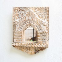 Vintage Hand carved Wooden Old Jharokha Mirror Frame - White