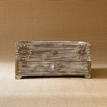 Antique White Wooden Tray Box Organizer with Brass Work