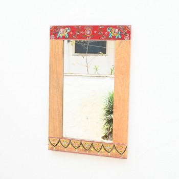 Traditional Hand painted Elephant Border Wooden Mirror Frame