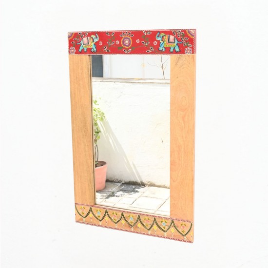 Traditional Hand painted Elephant Border Wooden Mirror Frame