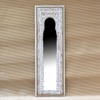 Traditional Carved Wooden Mirror Frame with Brass Art - Distressed White