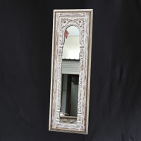 Traditional Carved Wooden Mirror Frame with Brass Art - Distressed White