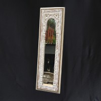 Traditional Carved Wooden Mirror Frame with Brass Art - Distressed White