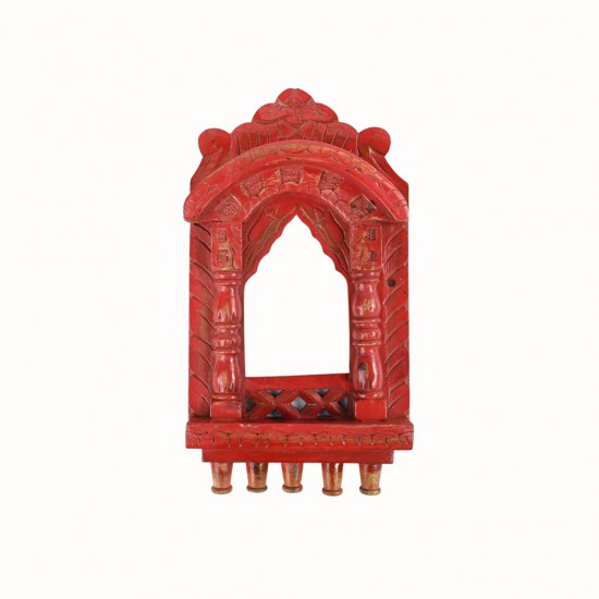 Traditional Wooden Jharokha In Bright Red - 16"