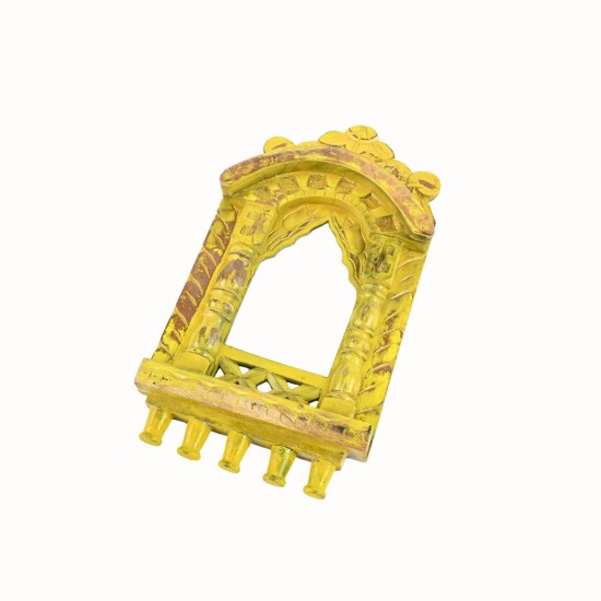 Traditional Wooden Jharokha In Bright Yellow - 16"